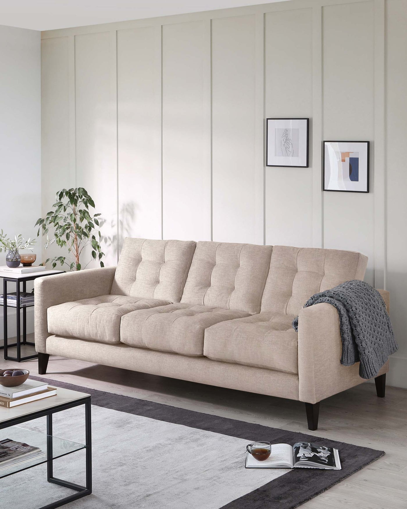Blake Natural Fabric 3 Seater Sofa