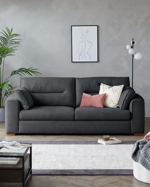 Brody Dark Grey Flat Weave 3 Seater Sofa