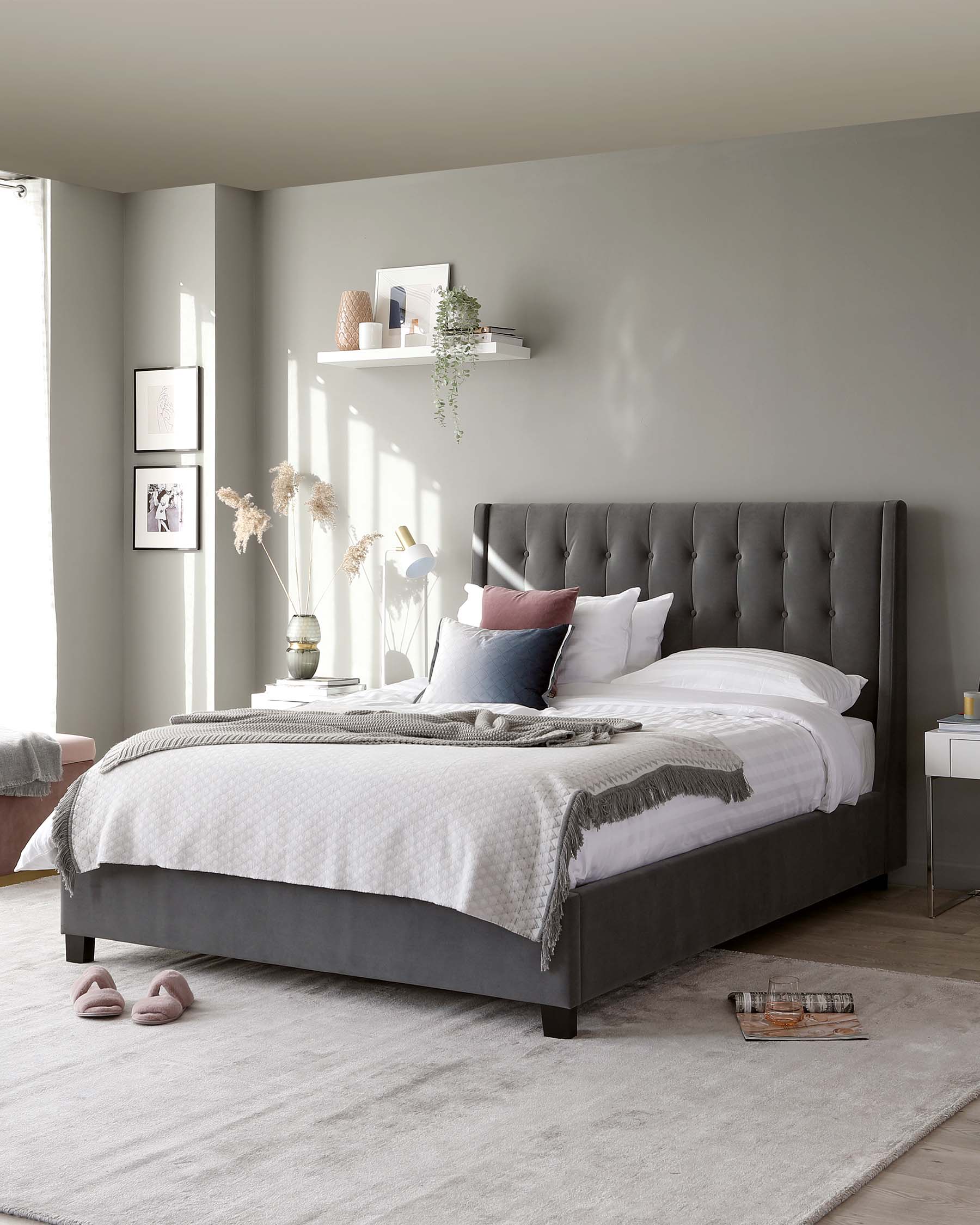 Brooklyn Grey Velvet King Size Bed with Storage