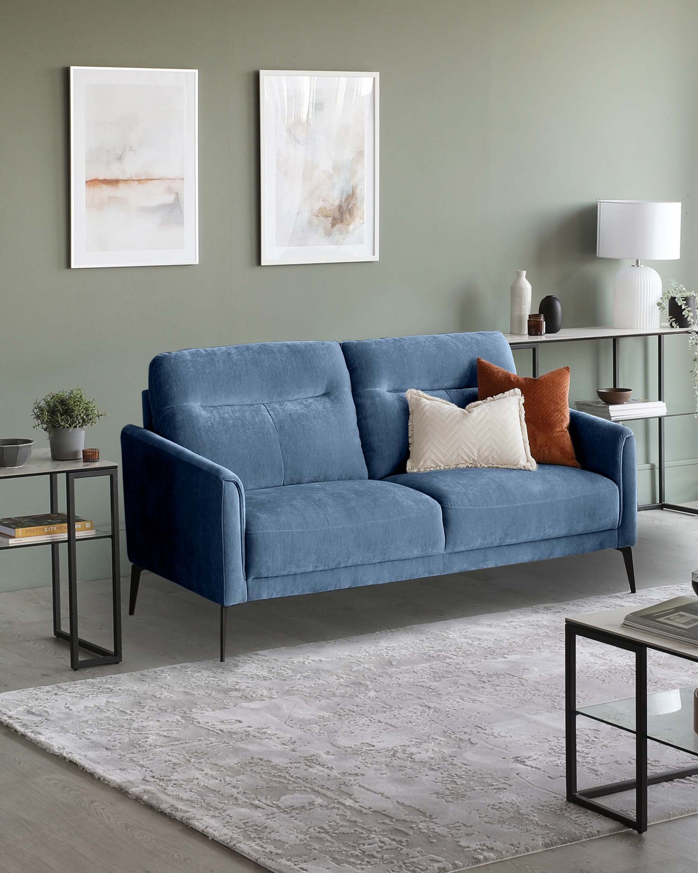 Brooks Blue Fabric Pleat 2 Seater Sofa