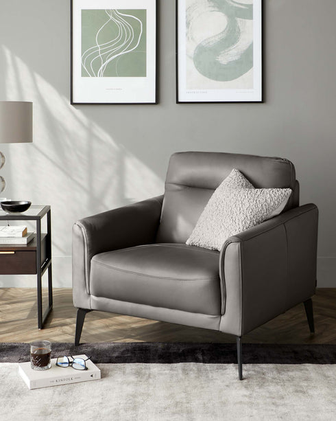Brooks Dark Grey Leather Armchair