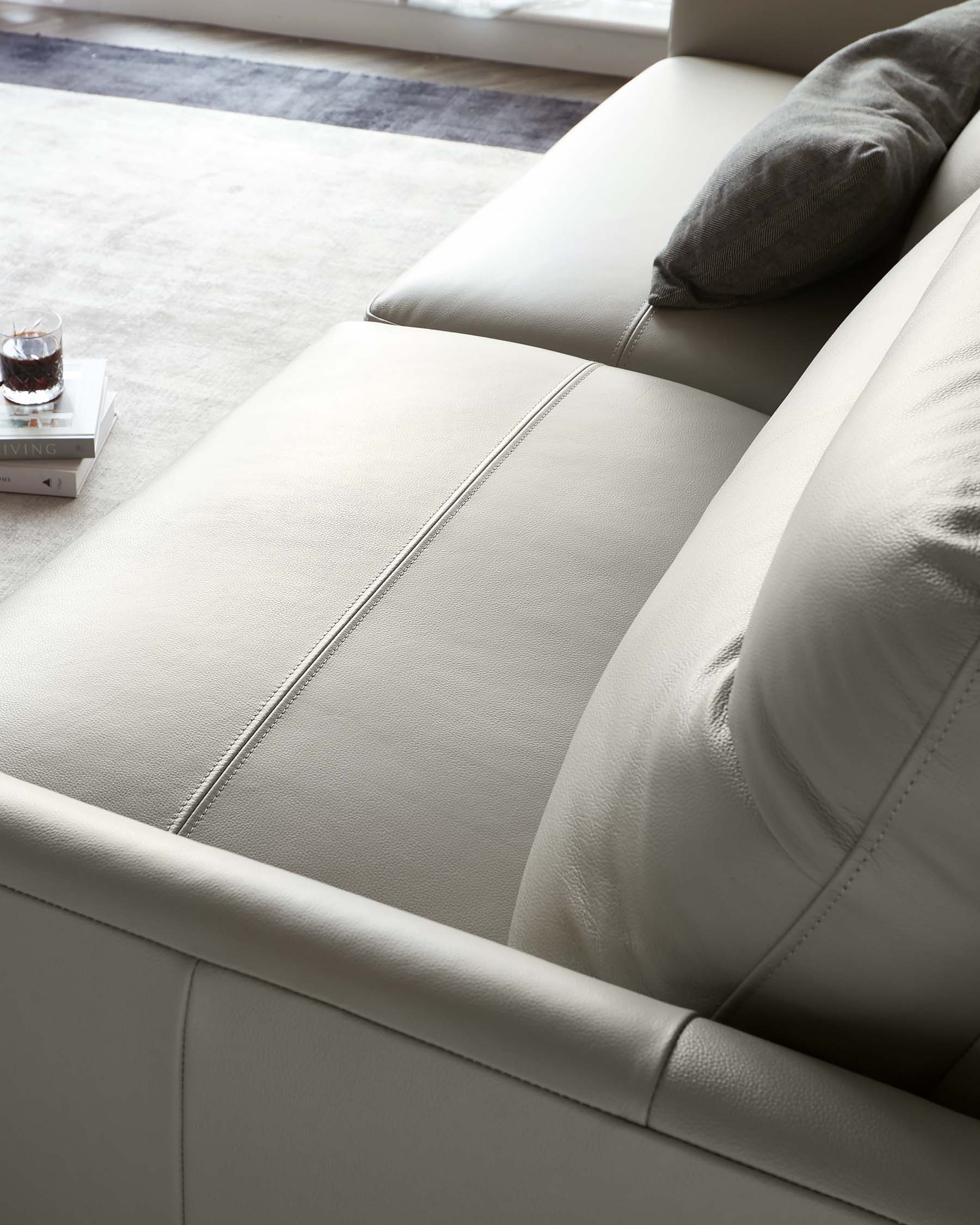 Brooks Light Grey Leather Seater Sofa Danetti - Main Image