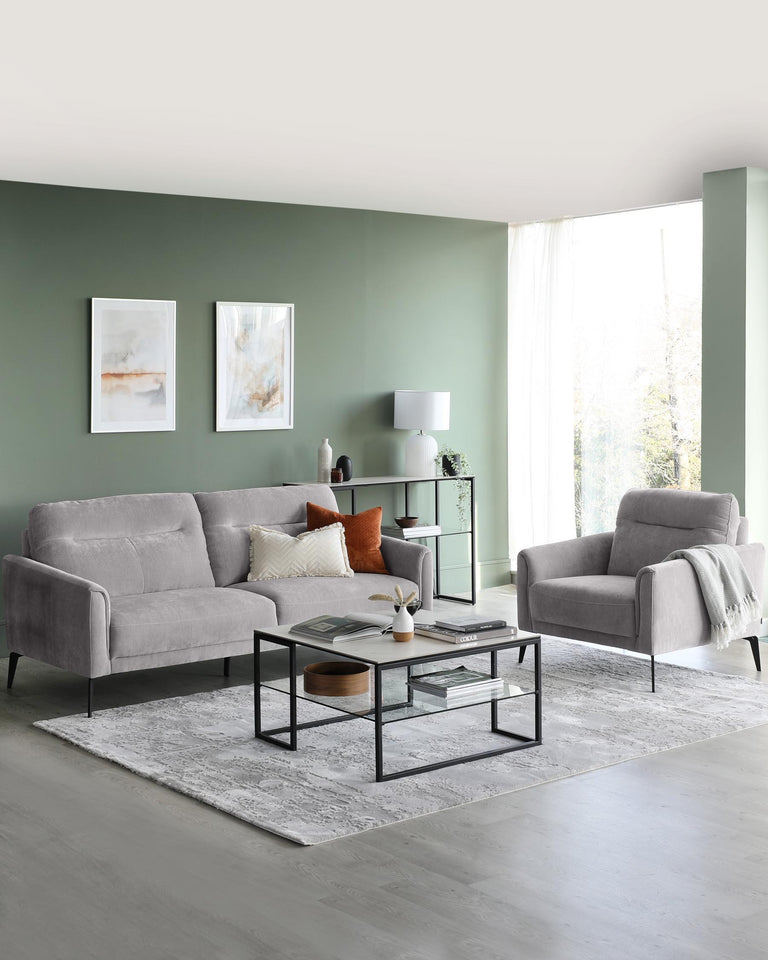 brooks fabric sofa and armchair light grey