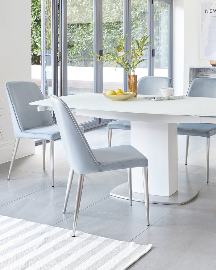 Camillo White Extending Table With Bay Velvet Dining Chairs