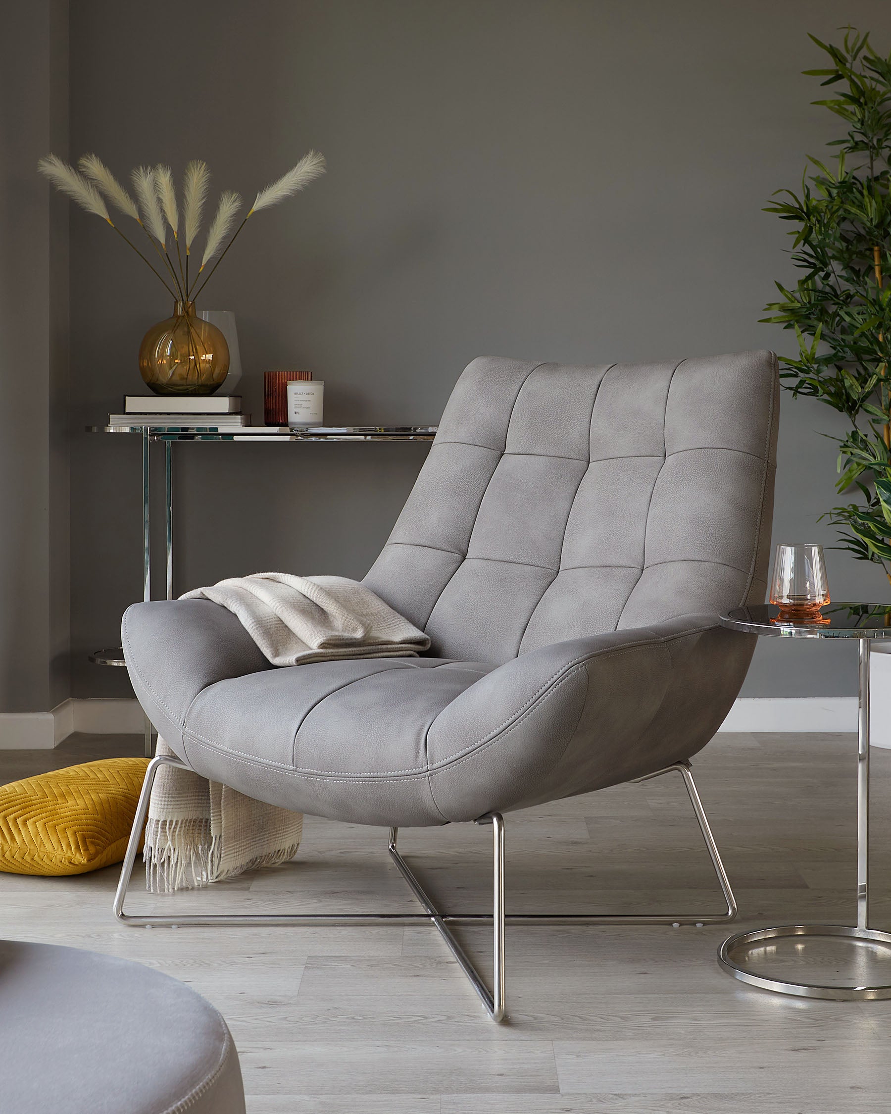 canio faux leather and brushed steel occasional chair grey