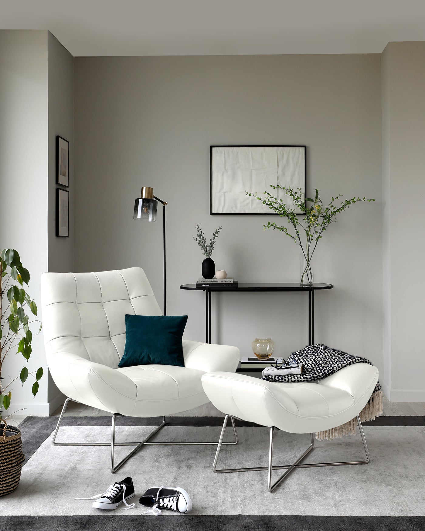 Canio White Leather And Brushed Steel Occasional Armchair