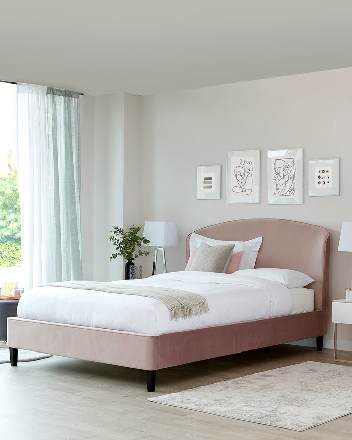 carina velvet king size bed blush pink