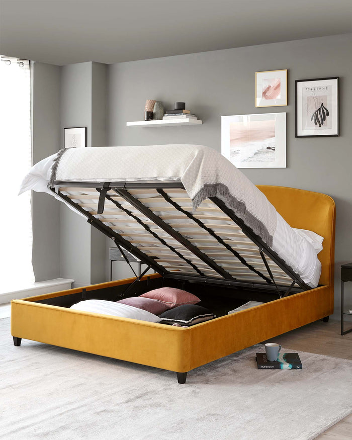 Carina Mustard Velvet King Size Bed With Storage