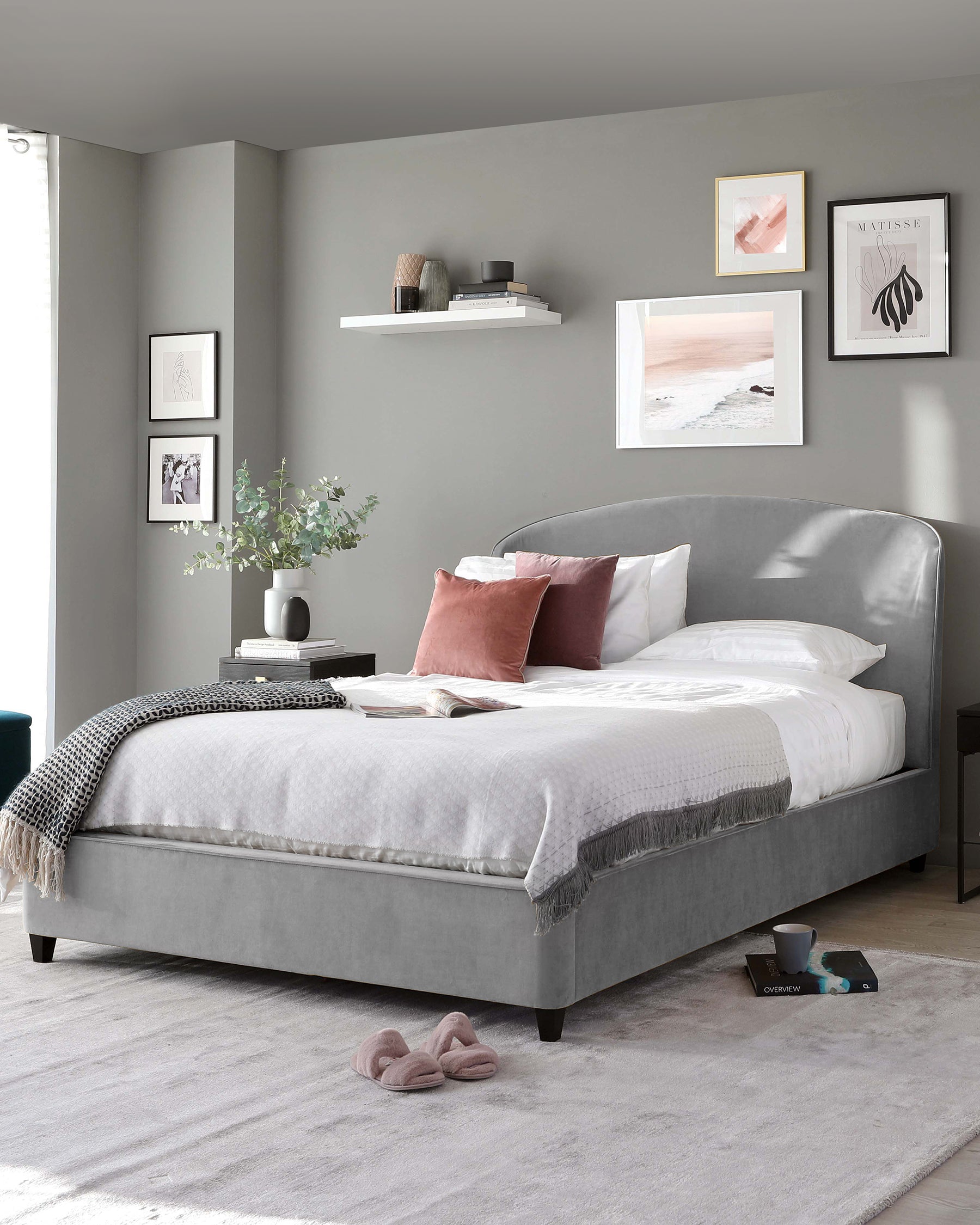 carina velvet king size bed with storage light grey