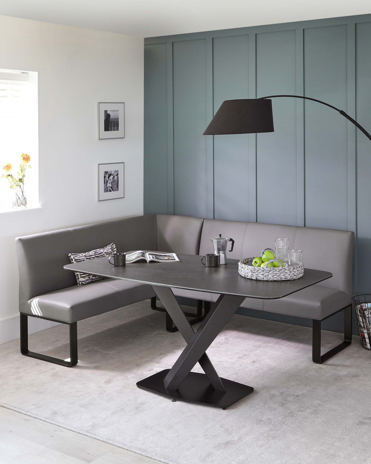 Loop 5 Seater Mid Grey Faux Leather Right Hand Corner Dining Bench ...