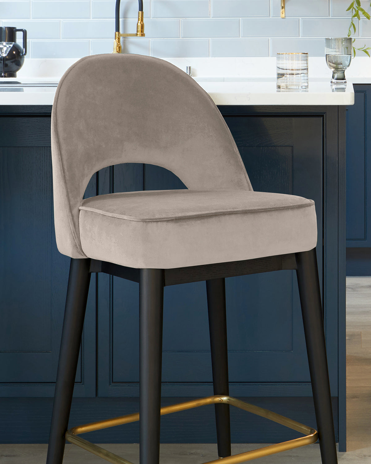 Clover Silver Grey Velvet Bar Stool | Mid-century Bar Stools – Danetti