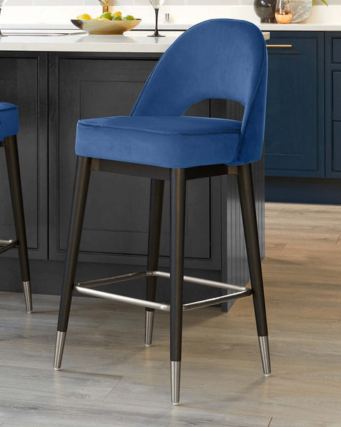 clover velvet bar stool with stainless steel caps dark blue