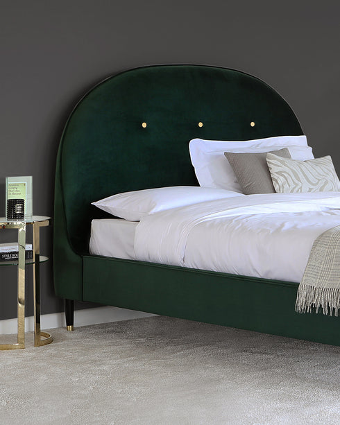 Clover Dark Green Velvet Double Bed