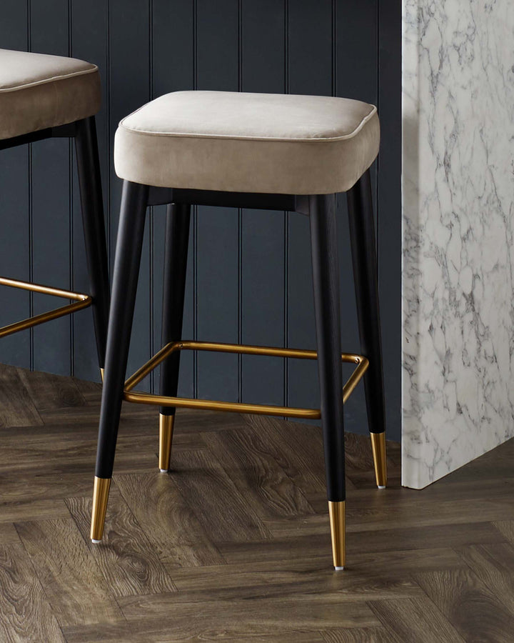 Clover Champagne Velvet Backless Bar Stool by