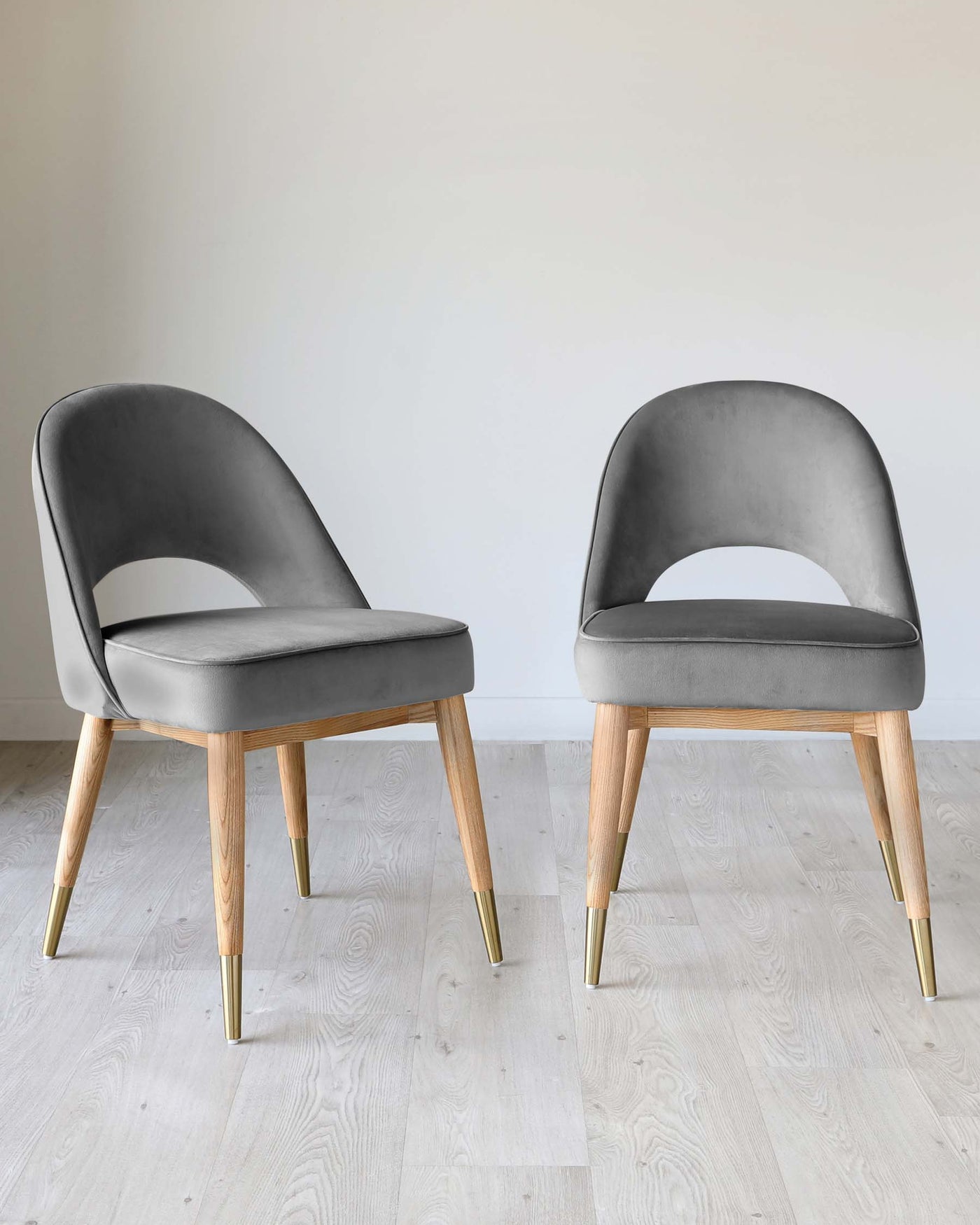 Clover Dark Grey Velvet Dining Chair with Light Wood Leg - Set of 2