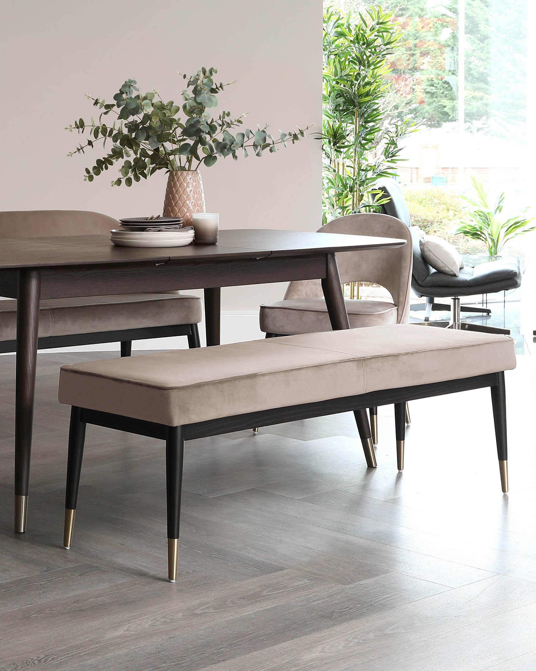 Clover Champagne Velvet Dining Bench without Backrest by Danetti