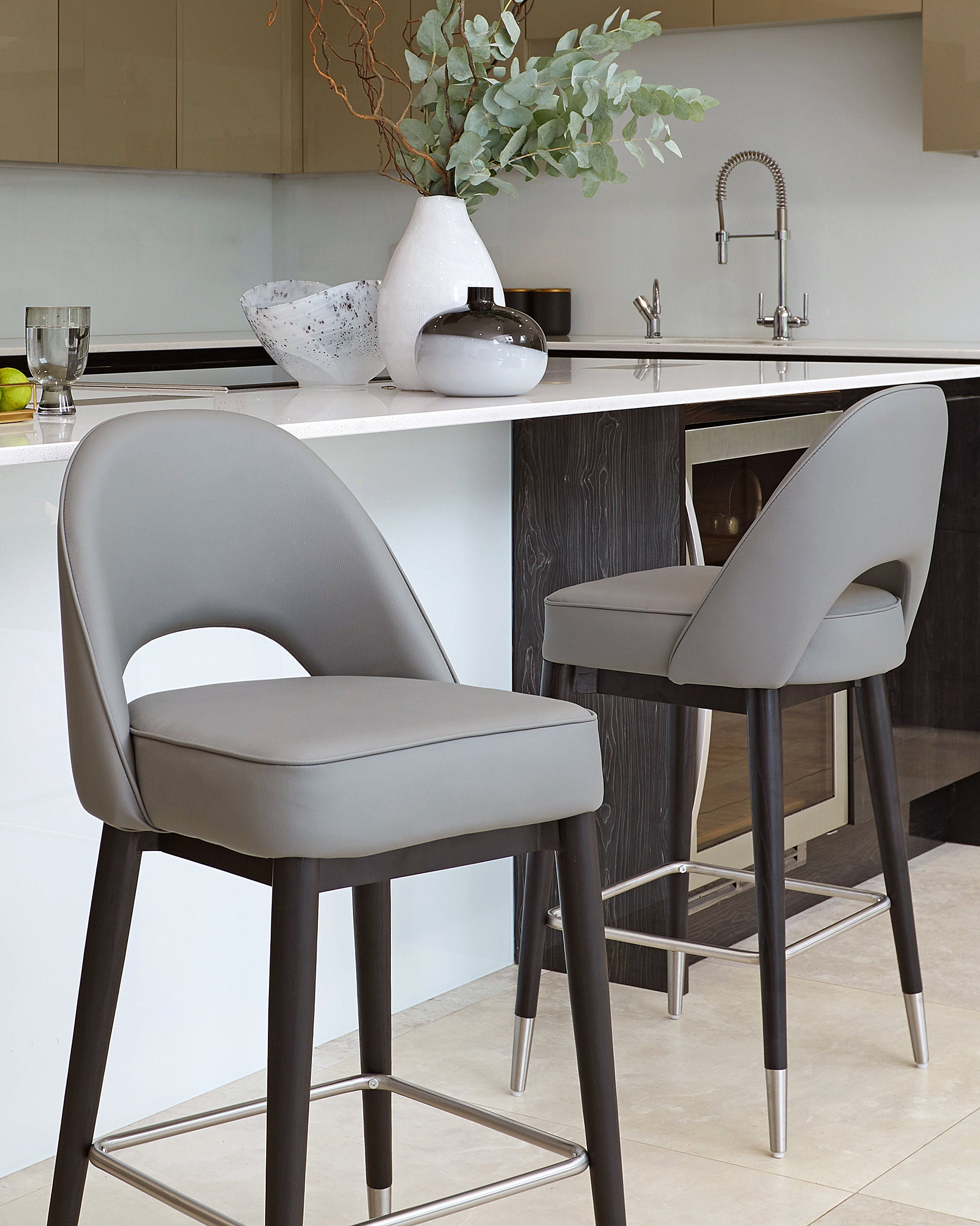 Clover Mid Grey Faux Leather Bar Stool by Danetti
