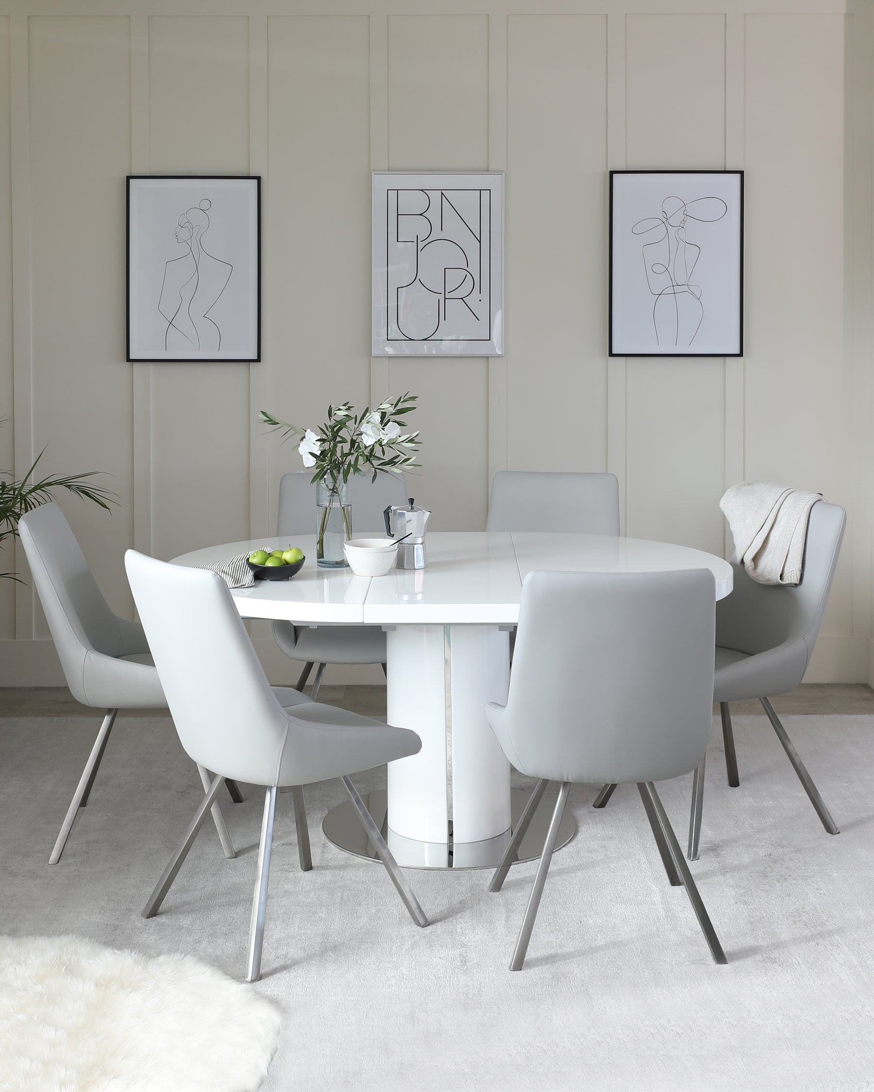 Round Gloss Extending White Dining Table by Danetti