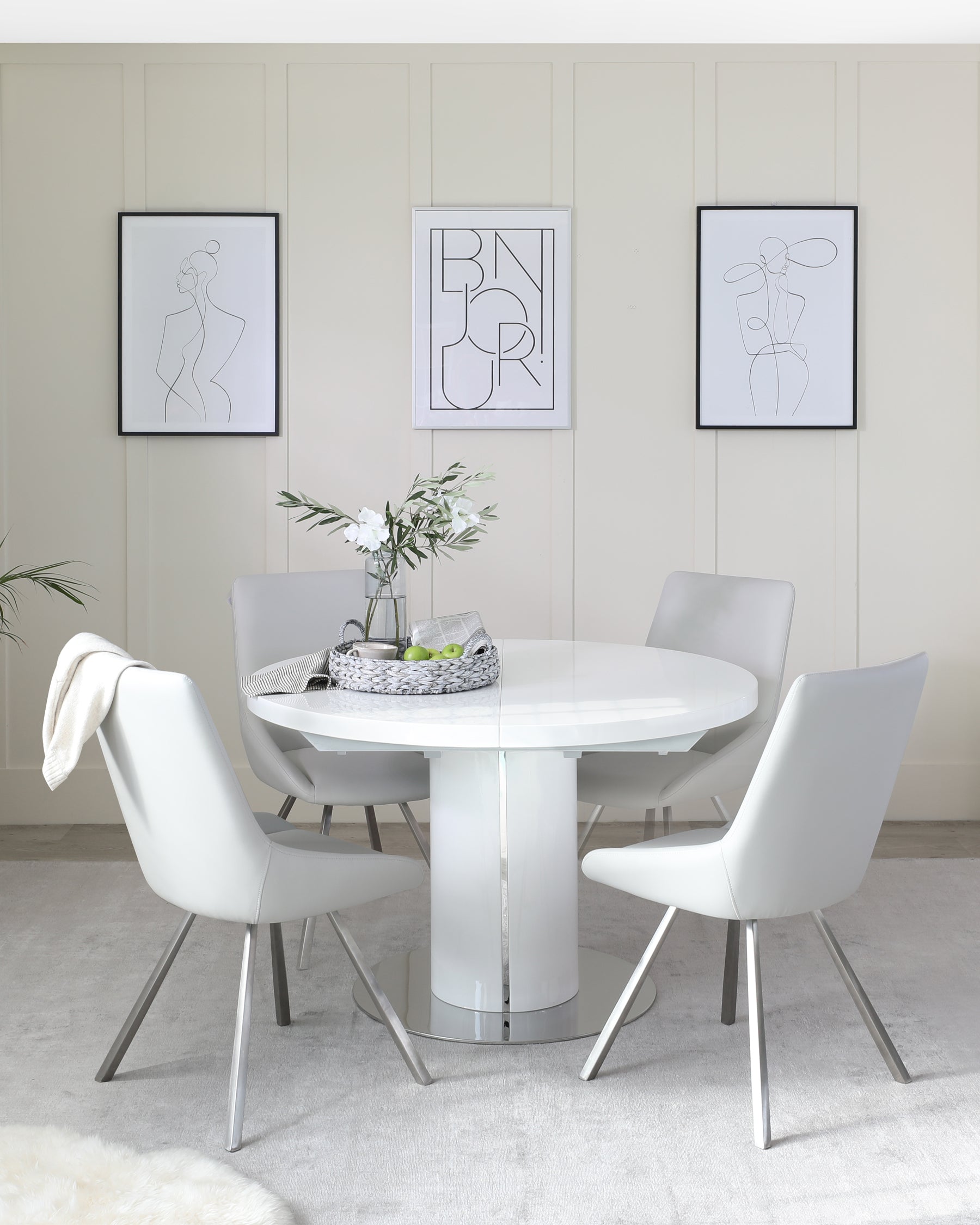 White High Gloss Round Dining Table White Round Dining Chairs