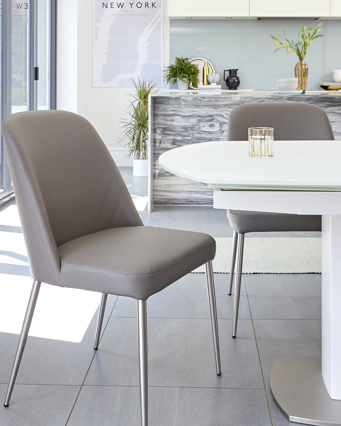 Deco Dark Grey Real Leather Dining Chair – Danetti