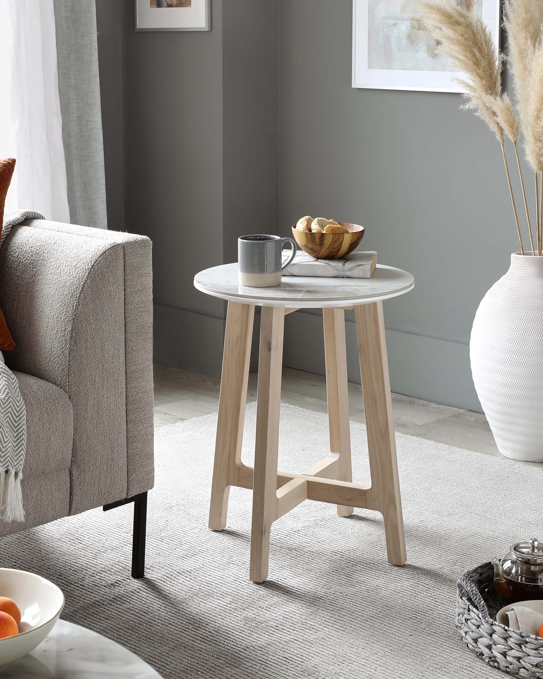 Davies Light Oak and Ceramic Side Table by