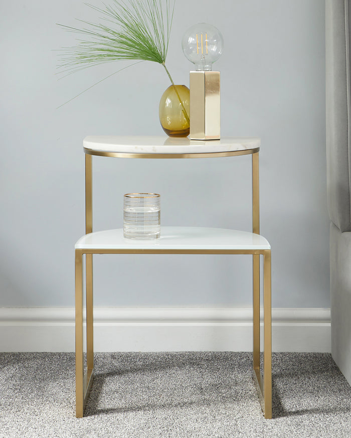 demi white marble and brass side table