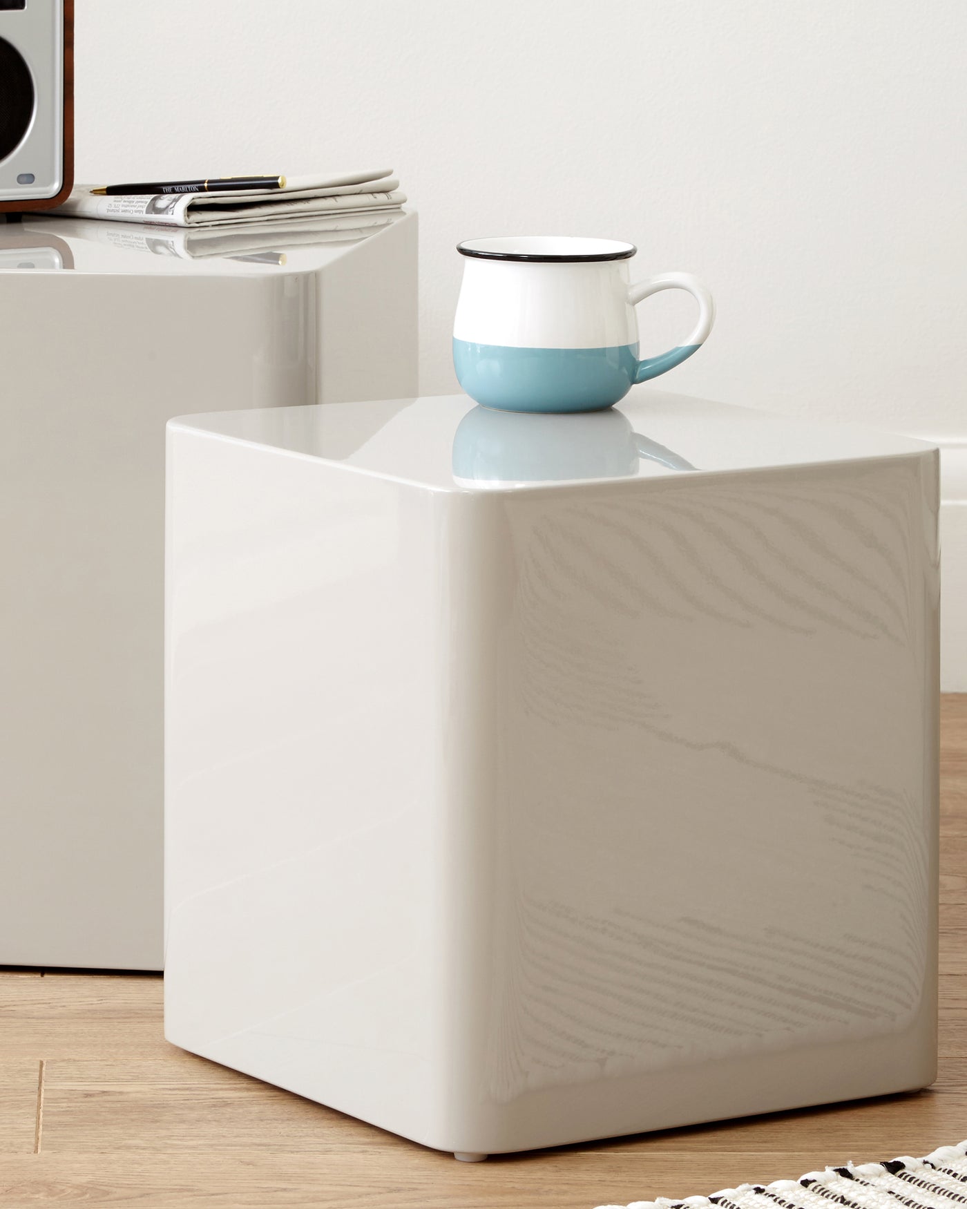 Dice Dove Grey Gloss Side Tables