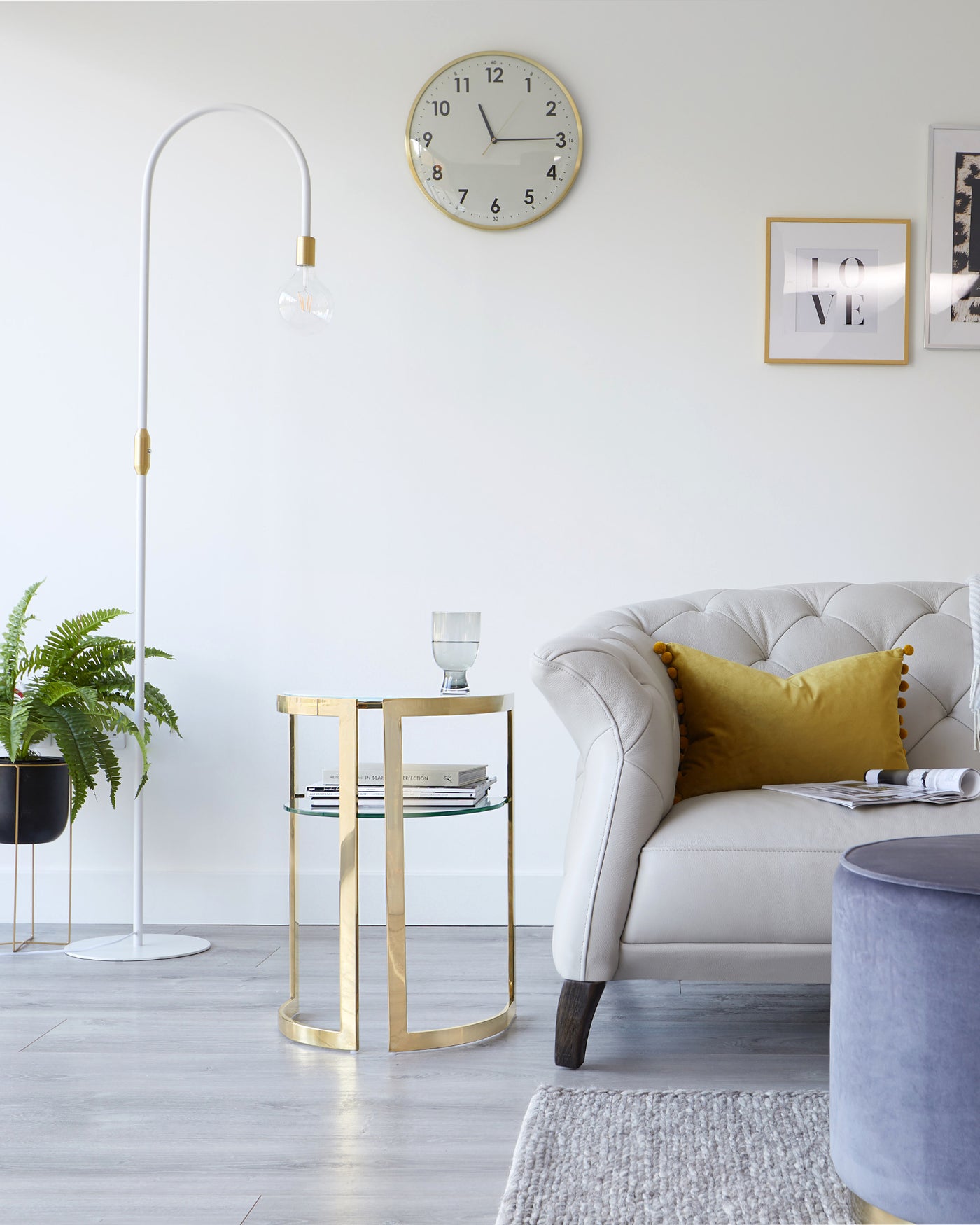 Eclipse White Glass And Brass Side Table