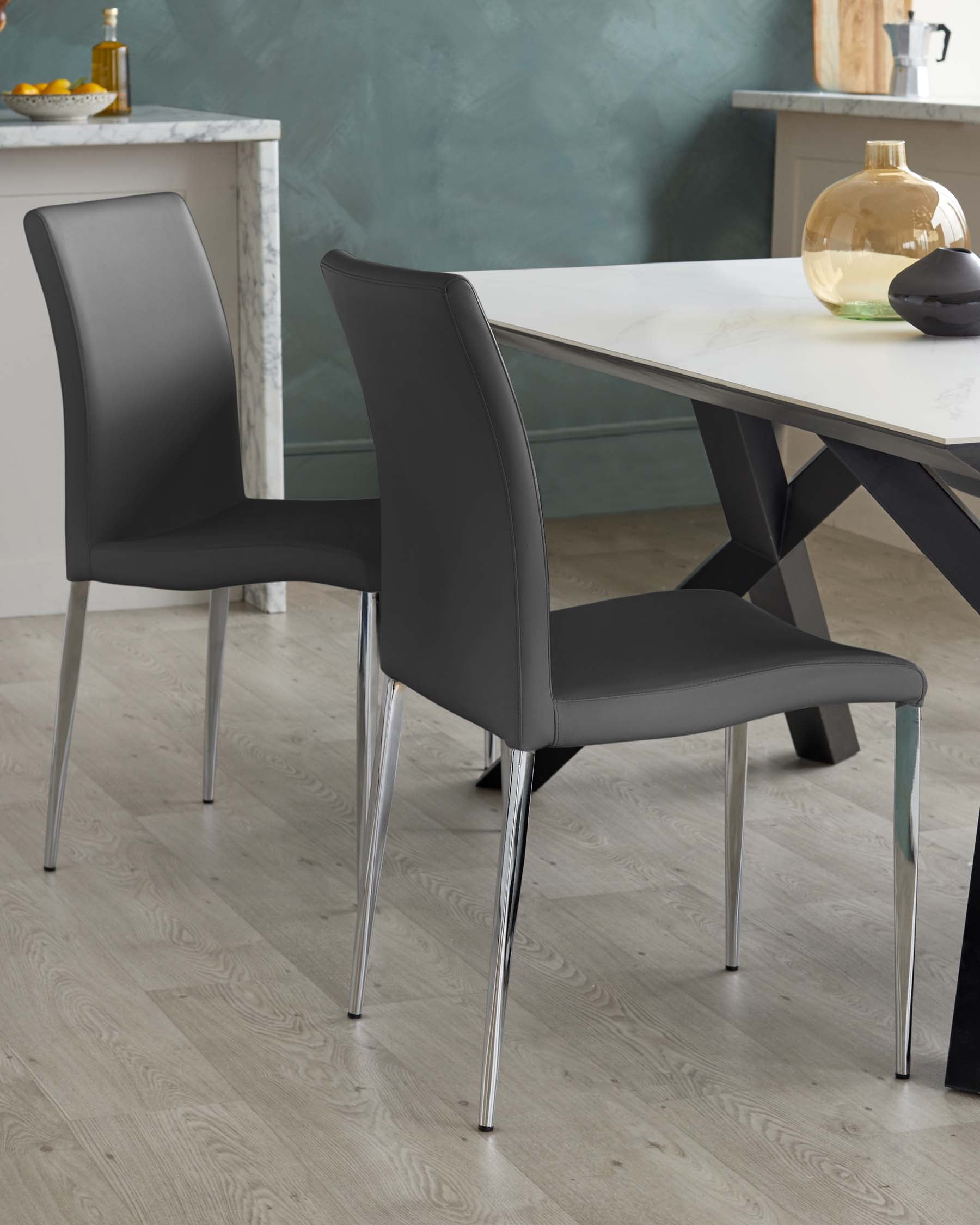 Elise Dark Grey Faux And Chrome Leather Dining Chair - Set Of 2