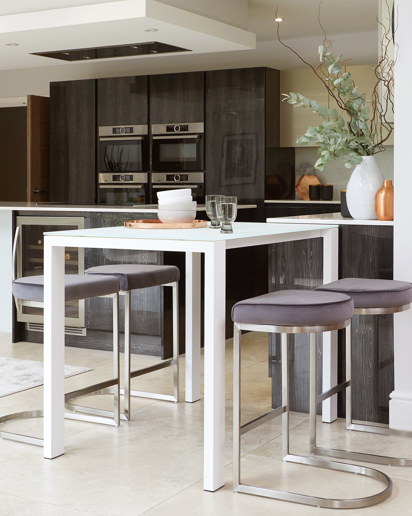 ella bar table and form grey velvet bar stool set