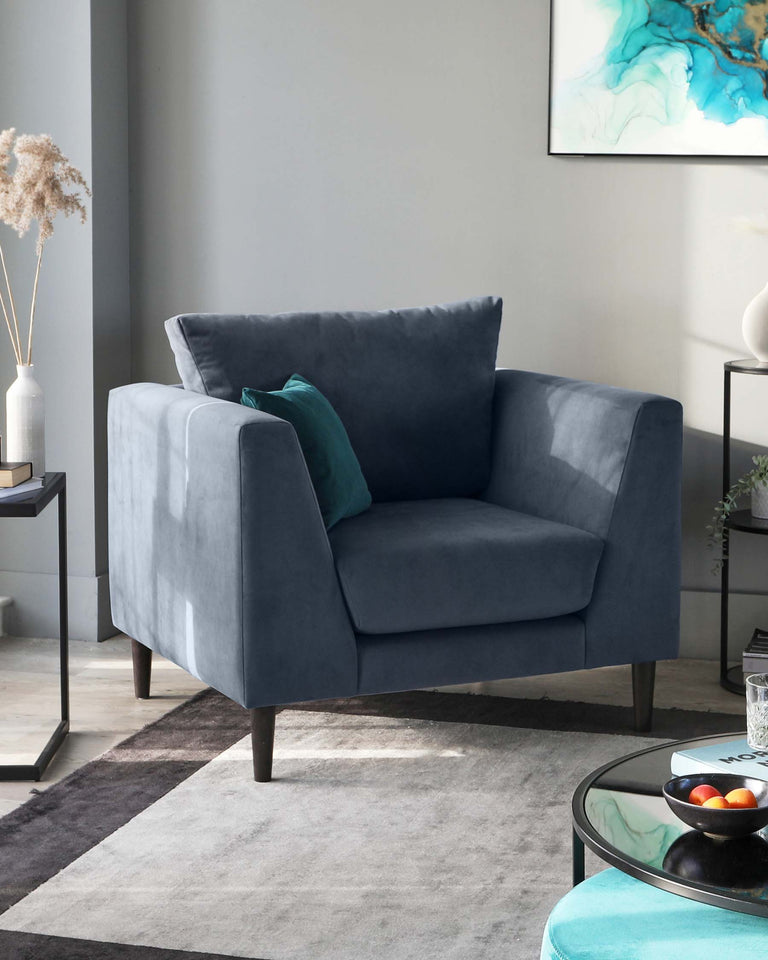 elsie velvet armchair blue grey