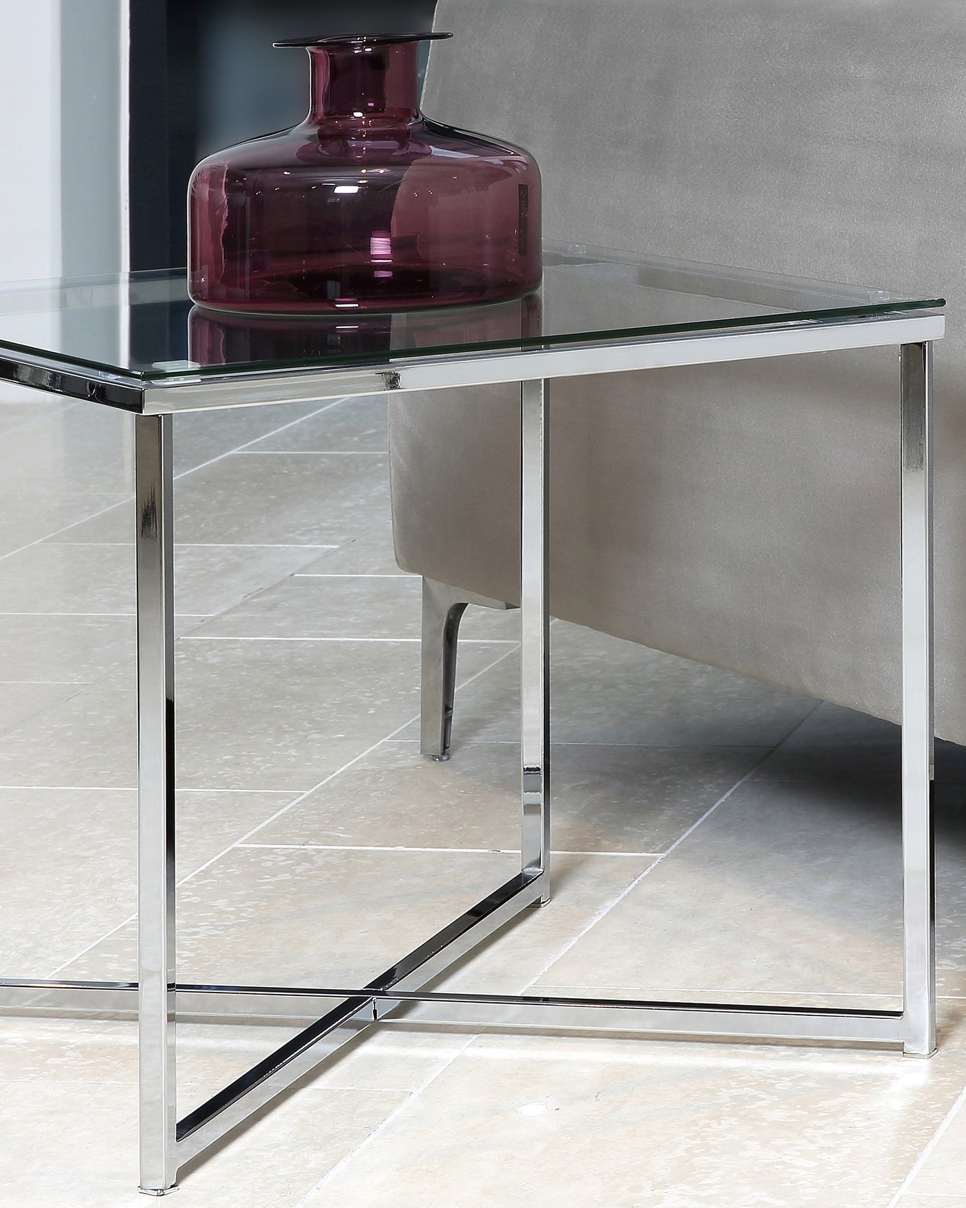 Emery Square Clear Glass And Chrome Lamp Table