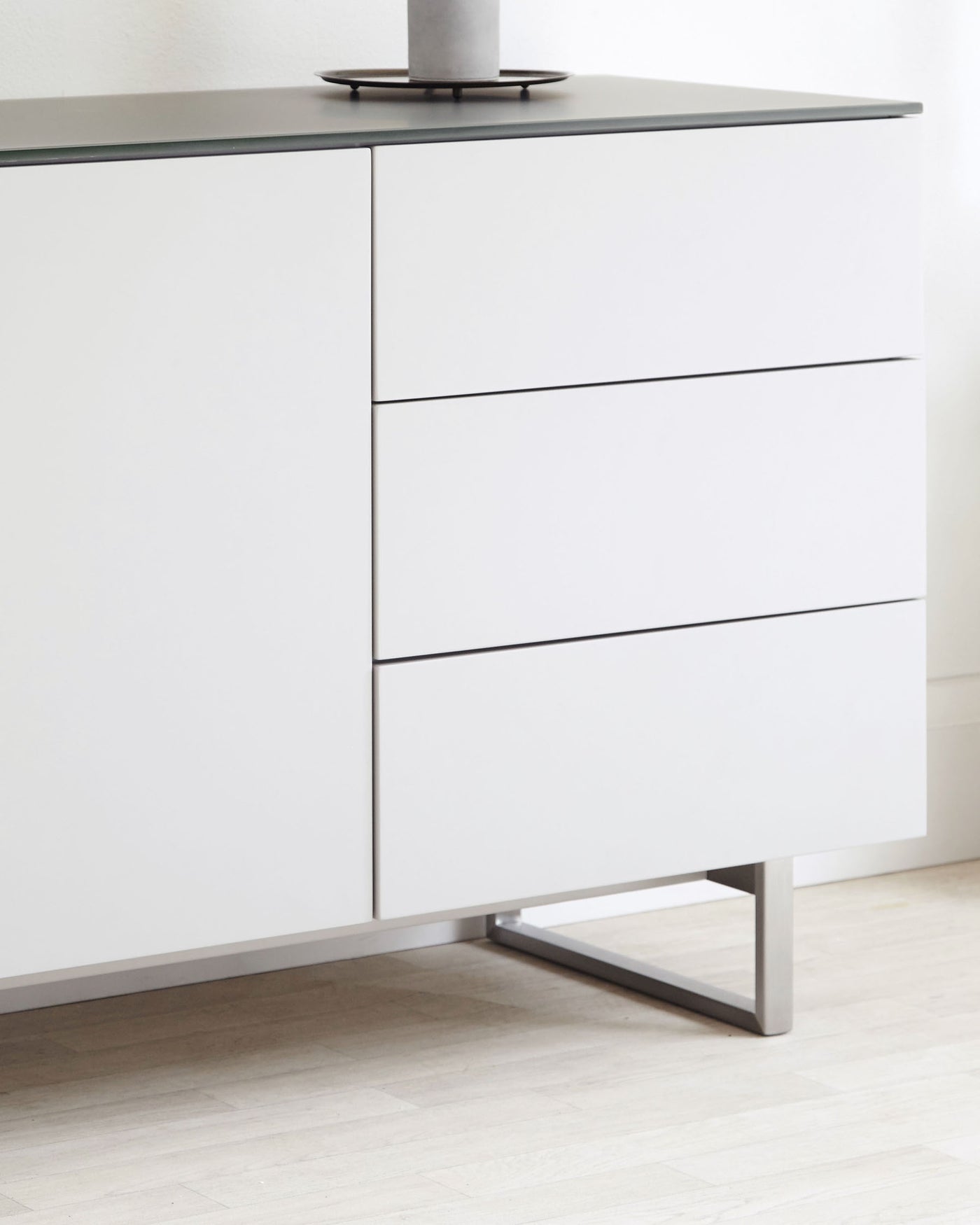 Eve Compact Frosted Grey Tempered Glass And Matt Grey Sideboard