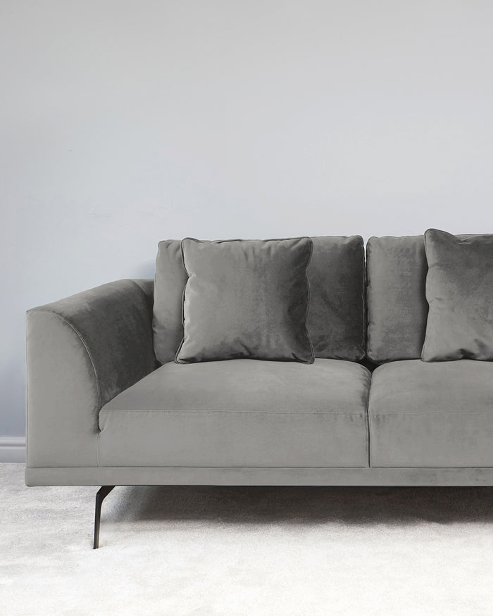 Florence Light Grey Velvet With Black Leg 2 Seater Sofa