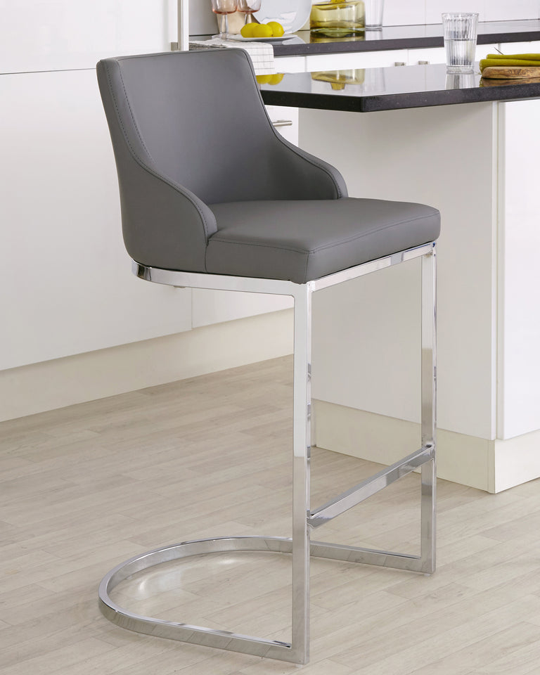 form faux leather chrome bar stool with backrest mid grey
