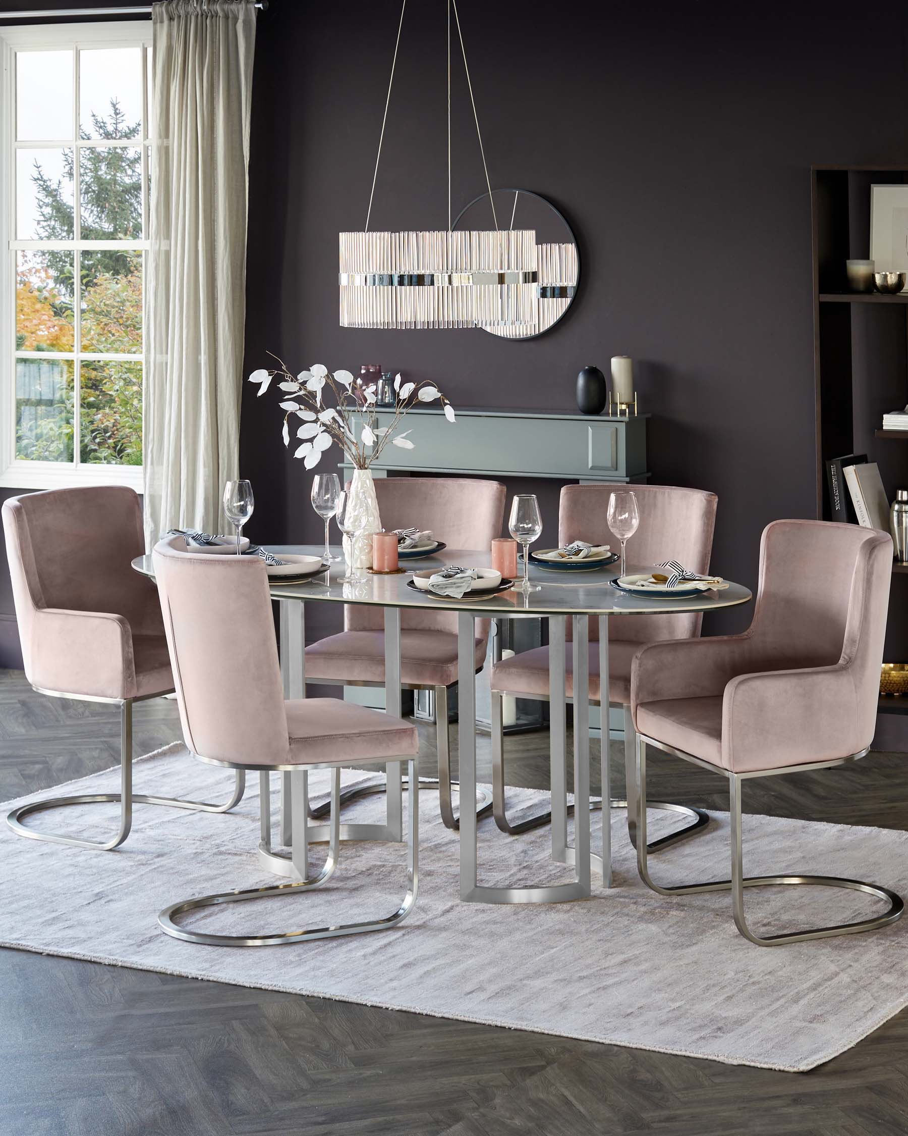 Skylar White Marbled Ceramic And Stainless Steel 6 Seater Dining Table