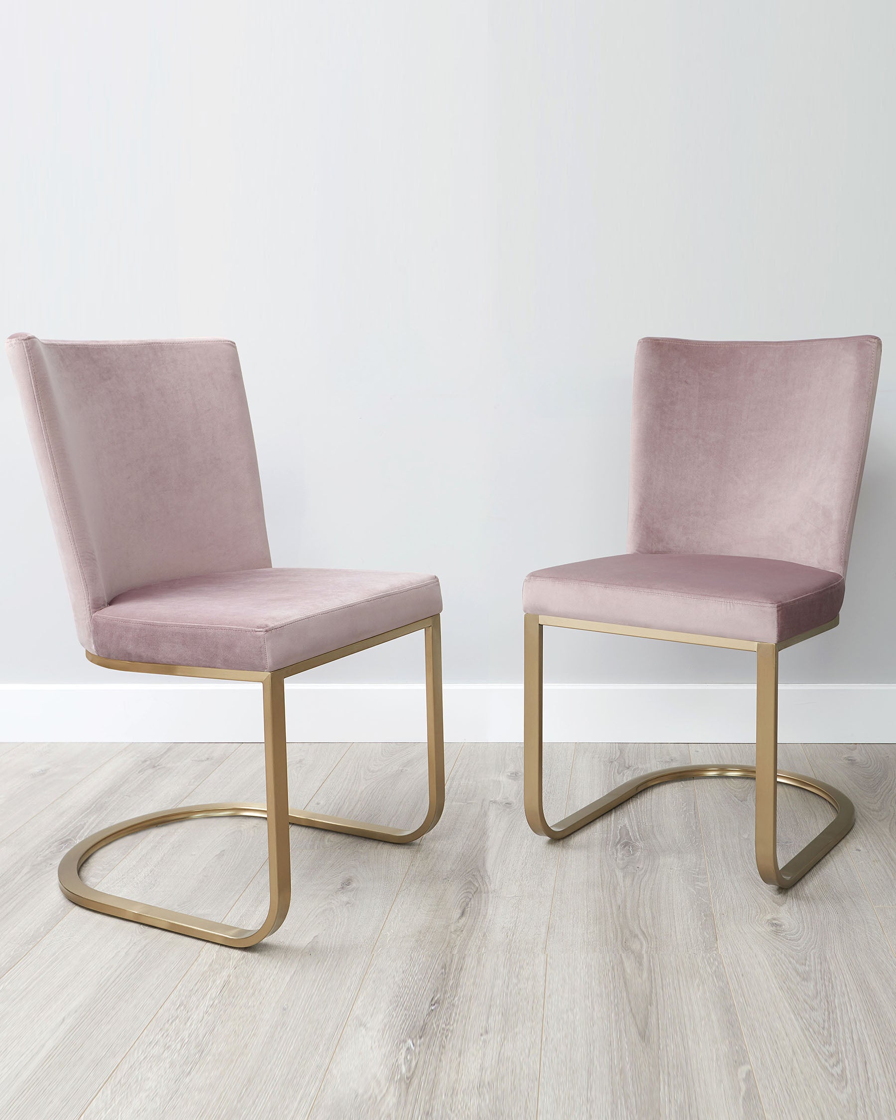 form velvet and brass cantilever dining chair blush pink