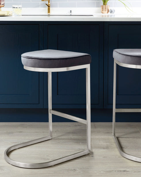 form velvet brushed steel bar stool dark grey