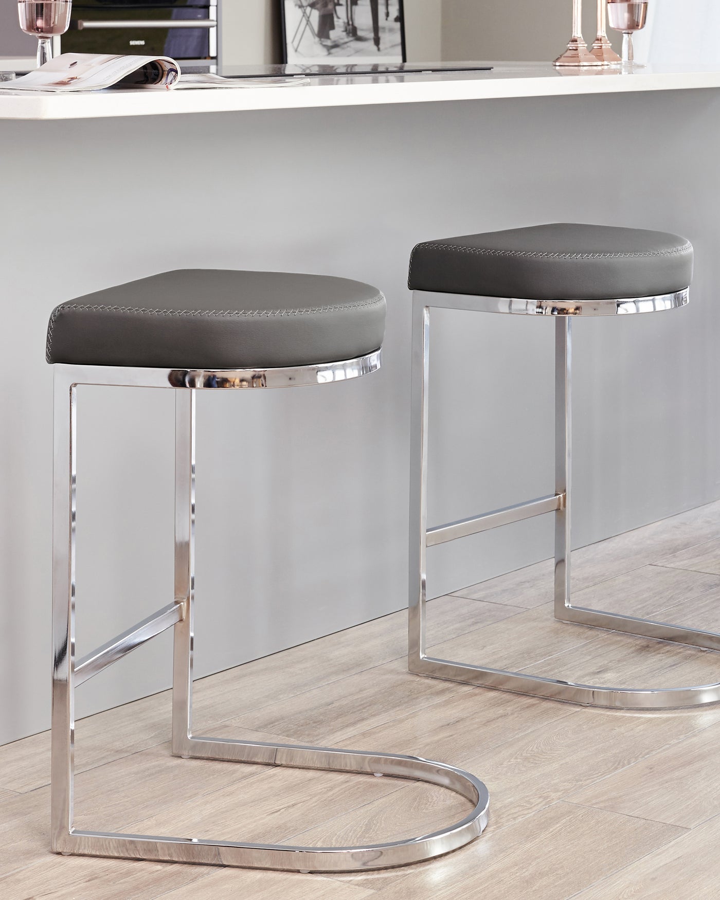 Form Grey Faux Leather Bar Stool - Set Of 2