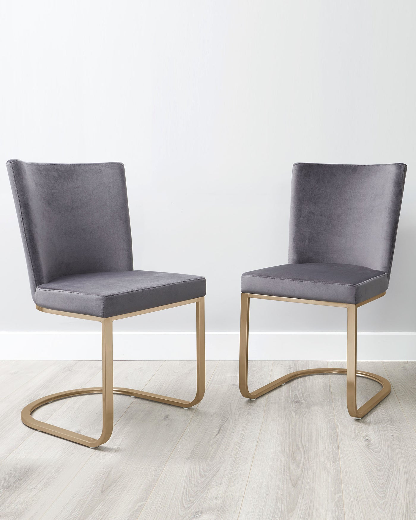 Form Dark Grey Velvet And Brass Cantilever Dining Chair - Set Of 2
