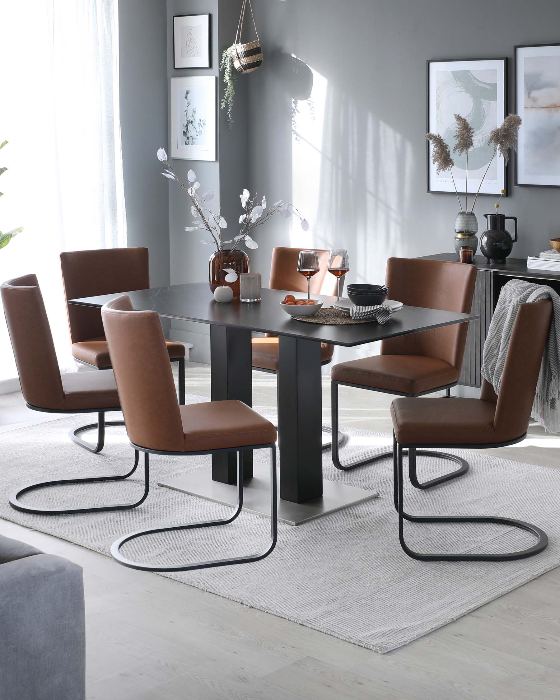 Mia Black Ceramic and Form Tan Faux Leather Dining Set