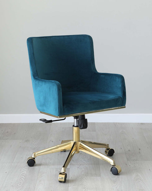 Form Teal Velvet Office Chair with Armrest