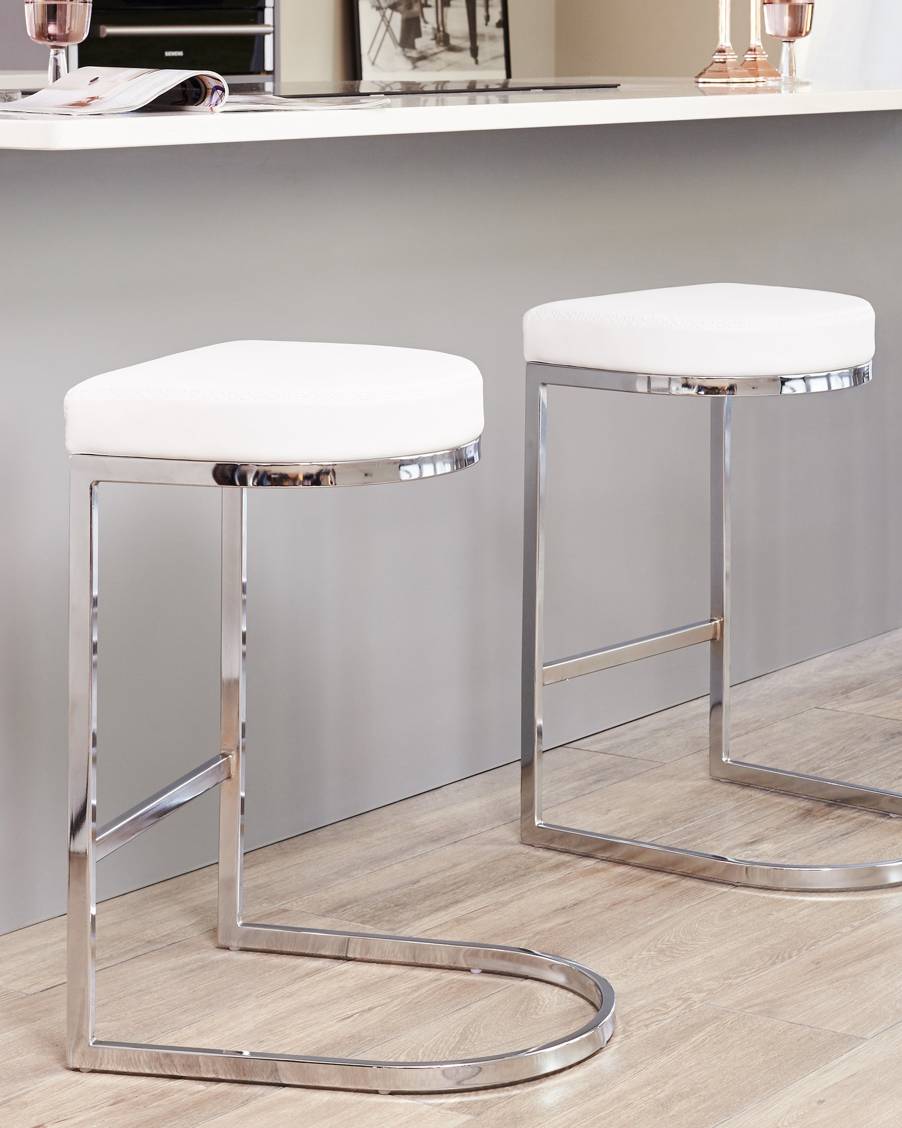 form faux leather chrome bar stool white