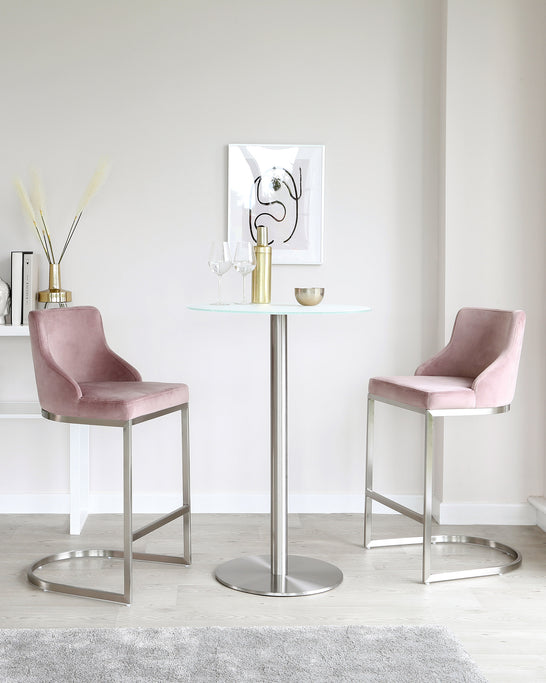 grande glass bar table set with form blush pink stools