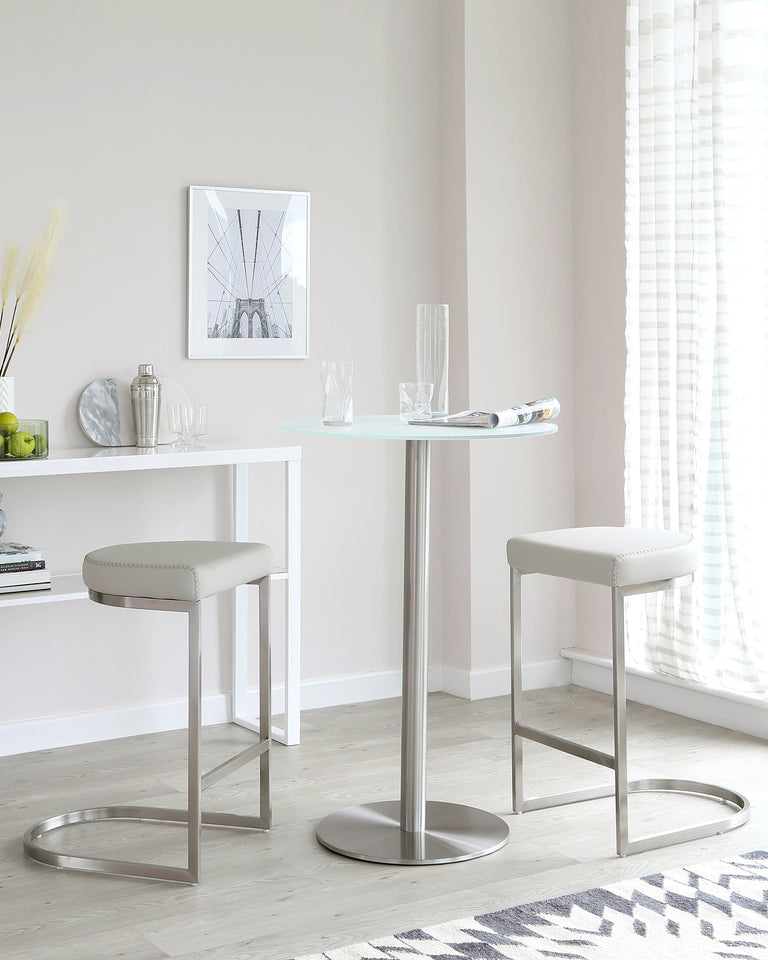 grande bar table and form grey faux leather bar stool set