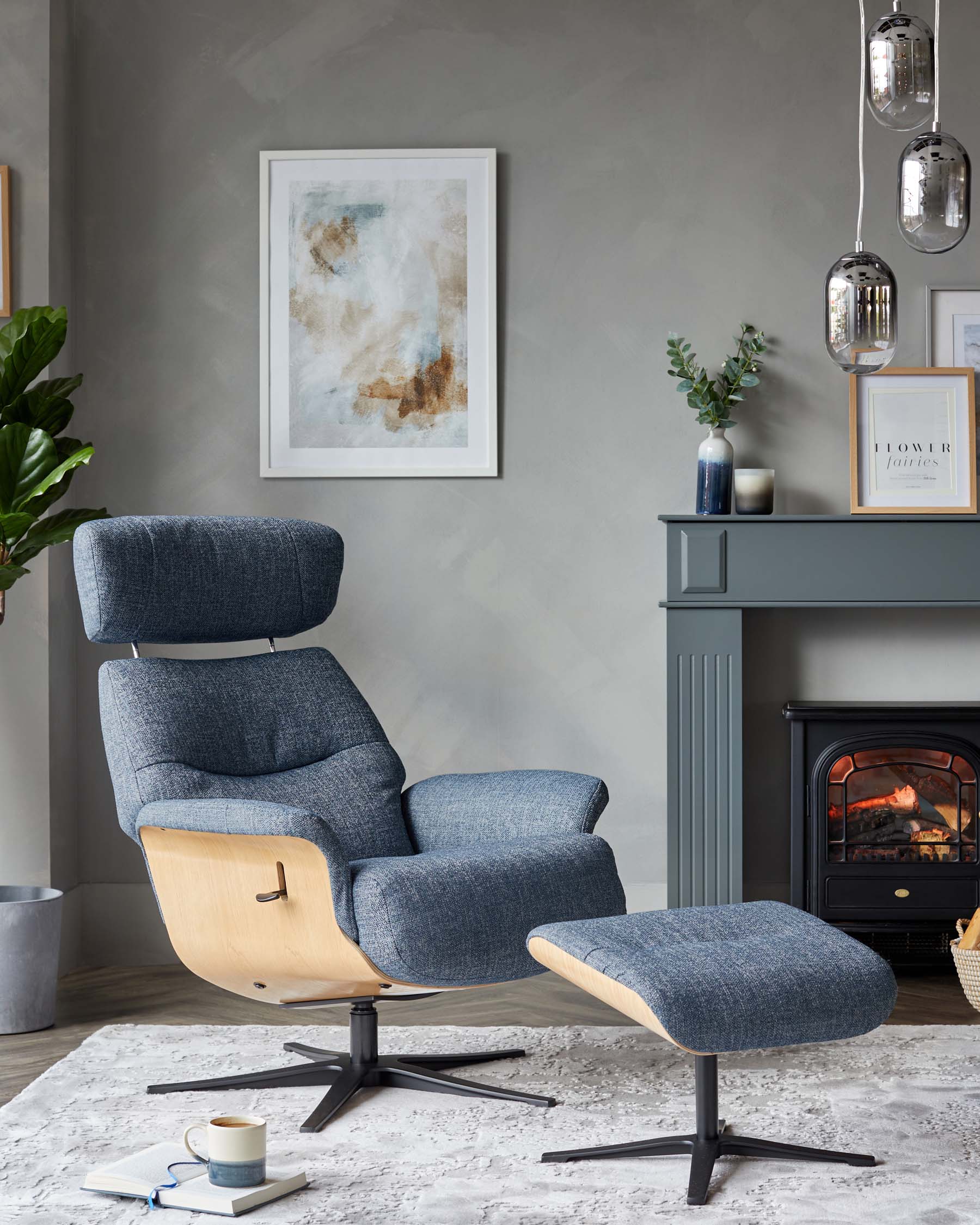 Harlow Blue Fabric Reclining Swivel Chair
