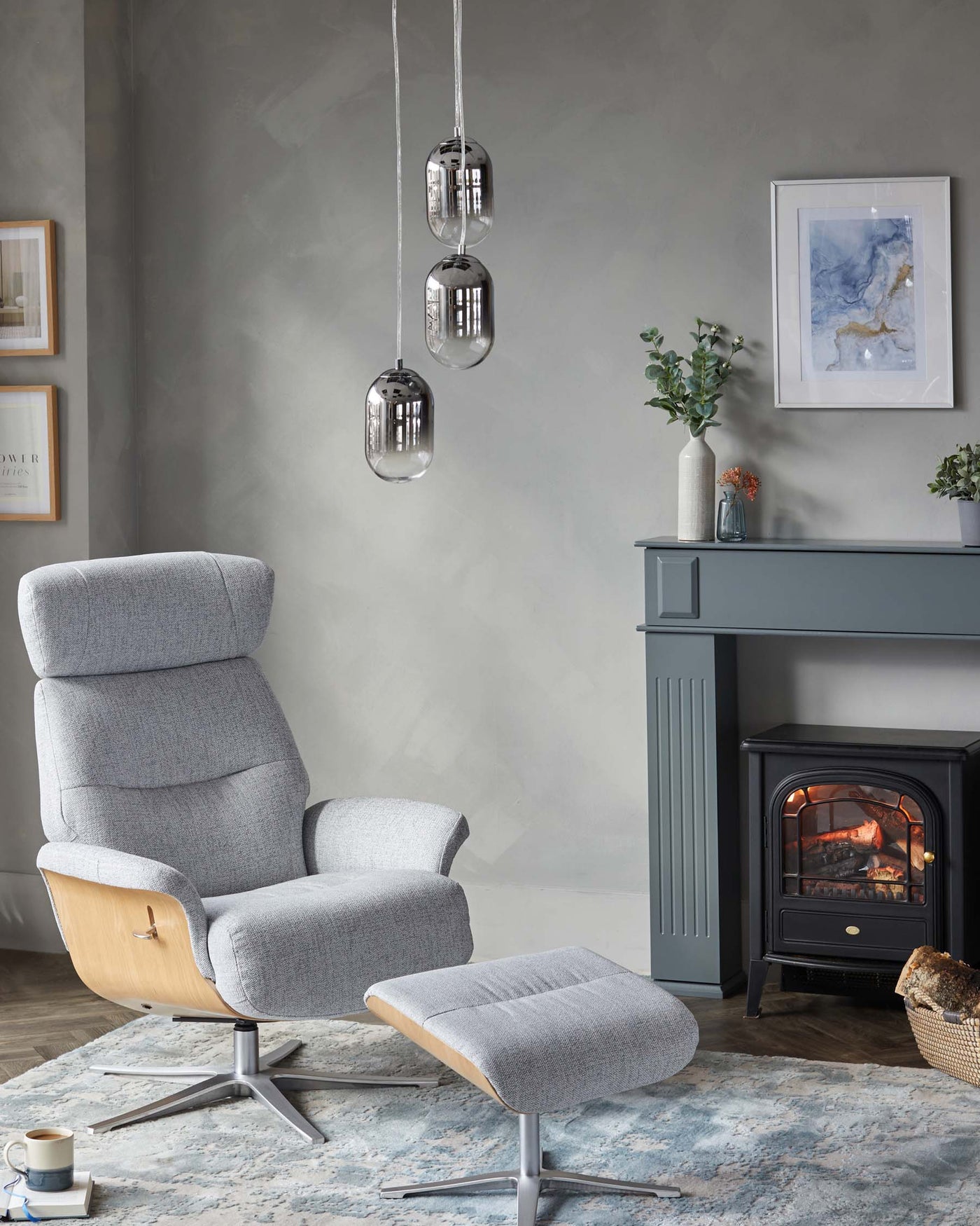 Harlow Light Grey Fabric Reclining Swivel Chair