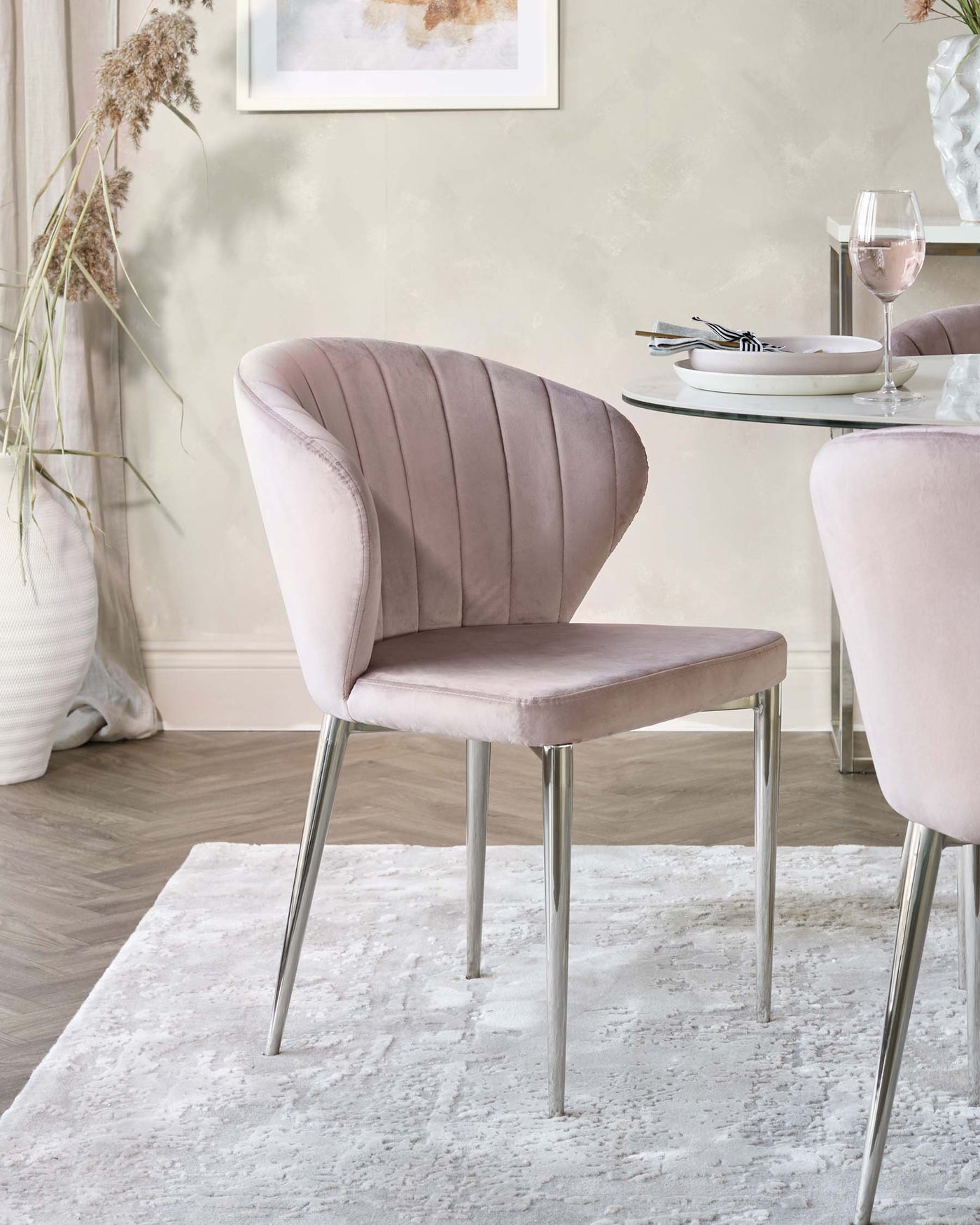 harper velvet dining chair blush pink