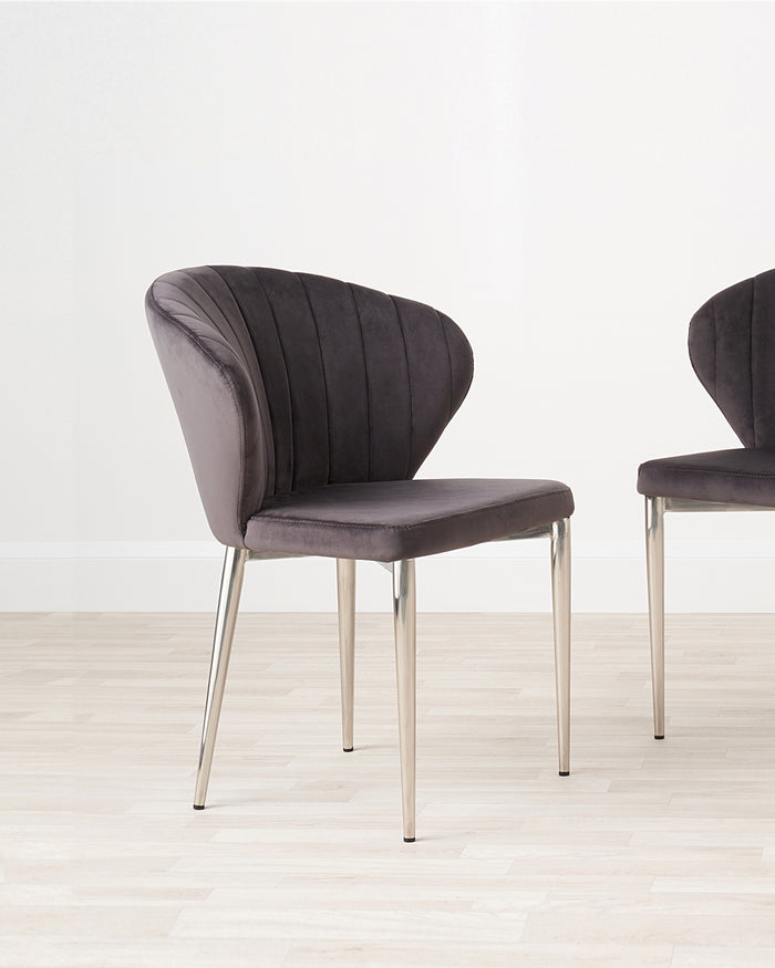 Aria White Oak And Harper Dark Grey Velvet Dining Chairs