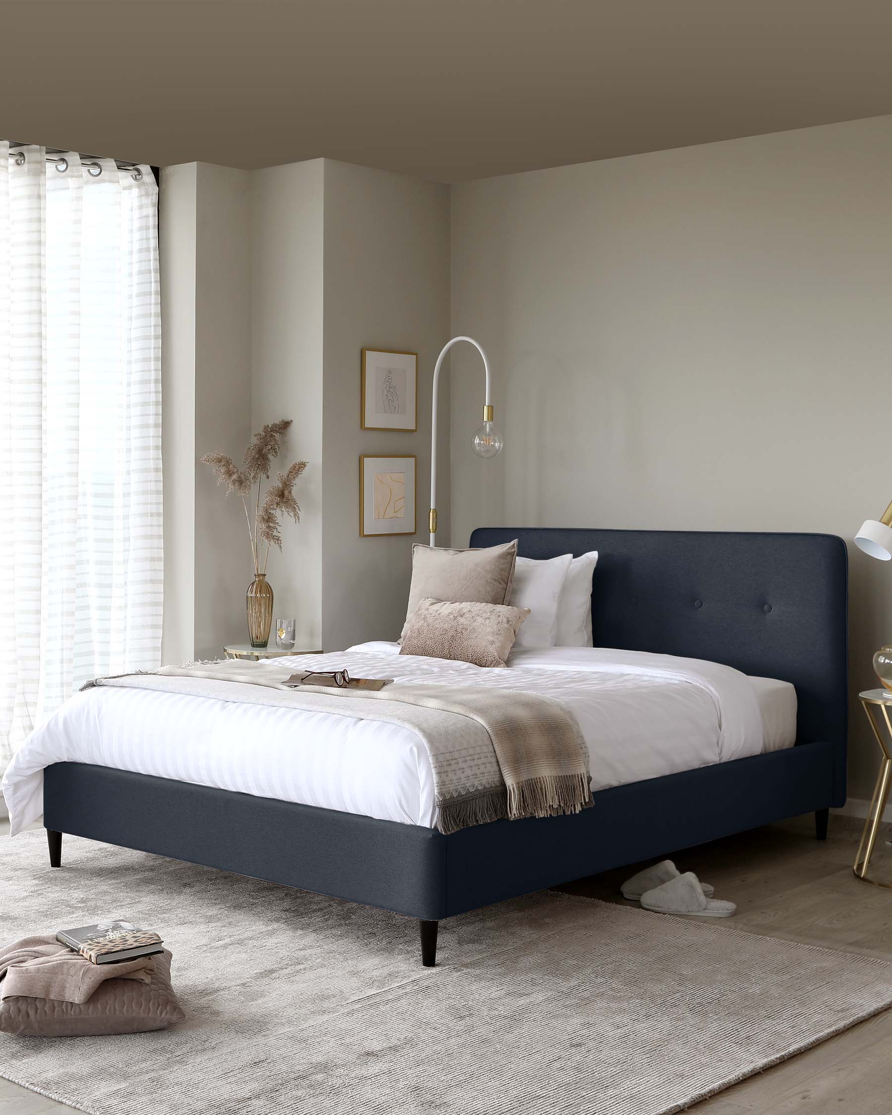 Huxley Blue Fabric Double Bed